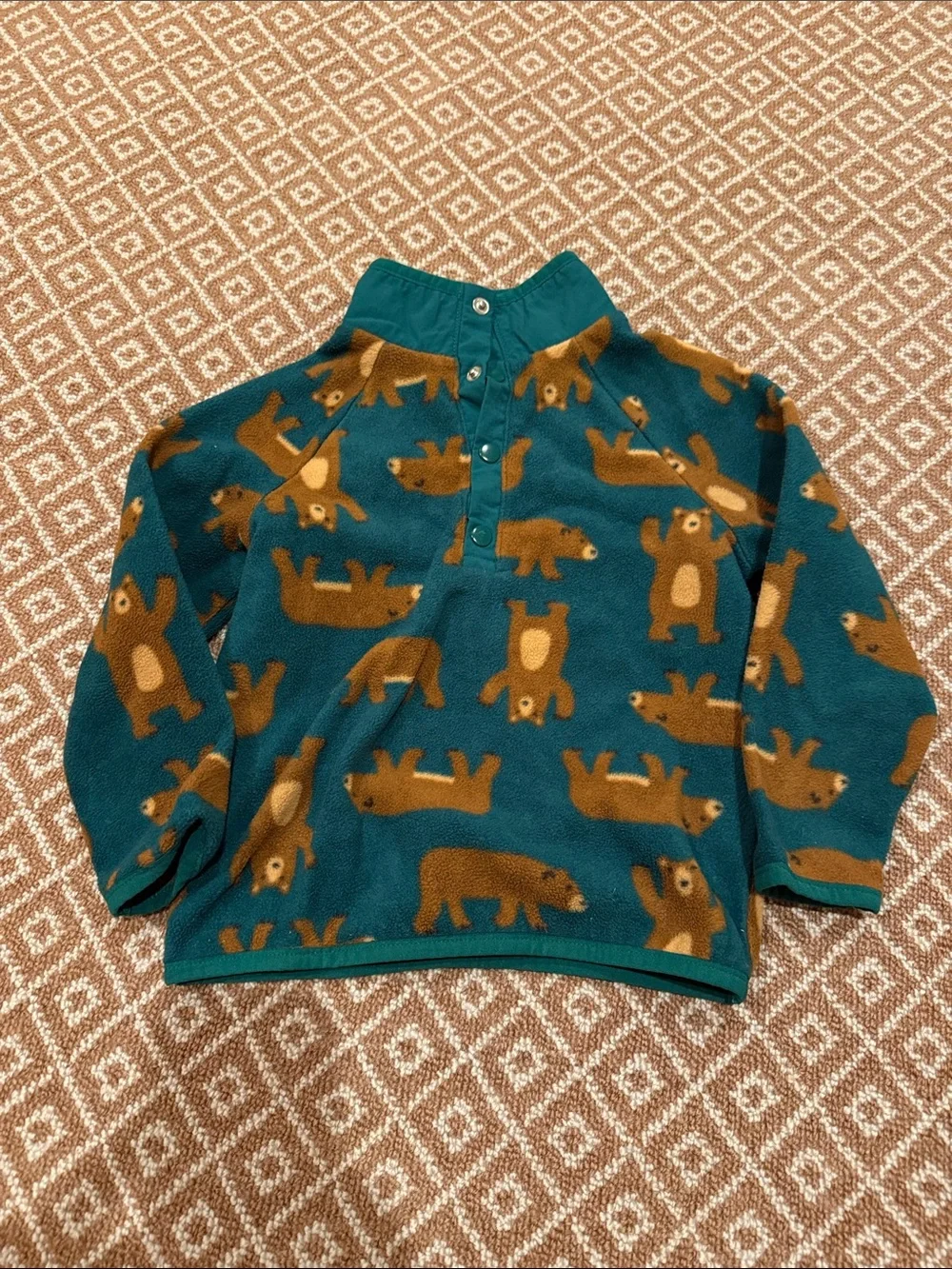 Old Navy Kids Bear-Print Fleece Pullover - Teal & Brown Size 3T